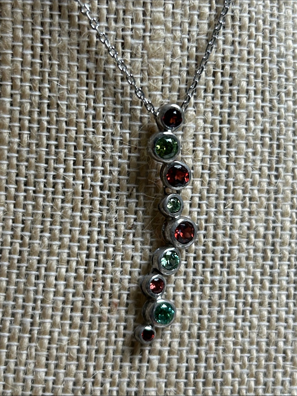Sterling Silver Red and Green Gemstone zirconia Pendant Necklace
